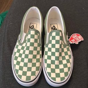 BRAND NEW green checkered slip on vans